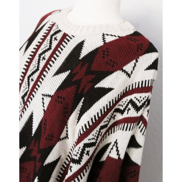 NEW Tribal Aztec BOHO Knit Fringe Sweater Poncho - Picture 4 of 10